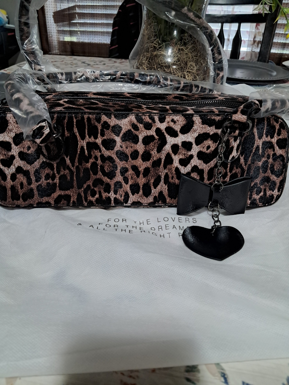8 Other Reasons Leopard Print Shoulder Bag with Heart Charm - Brown/Black